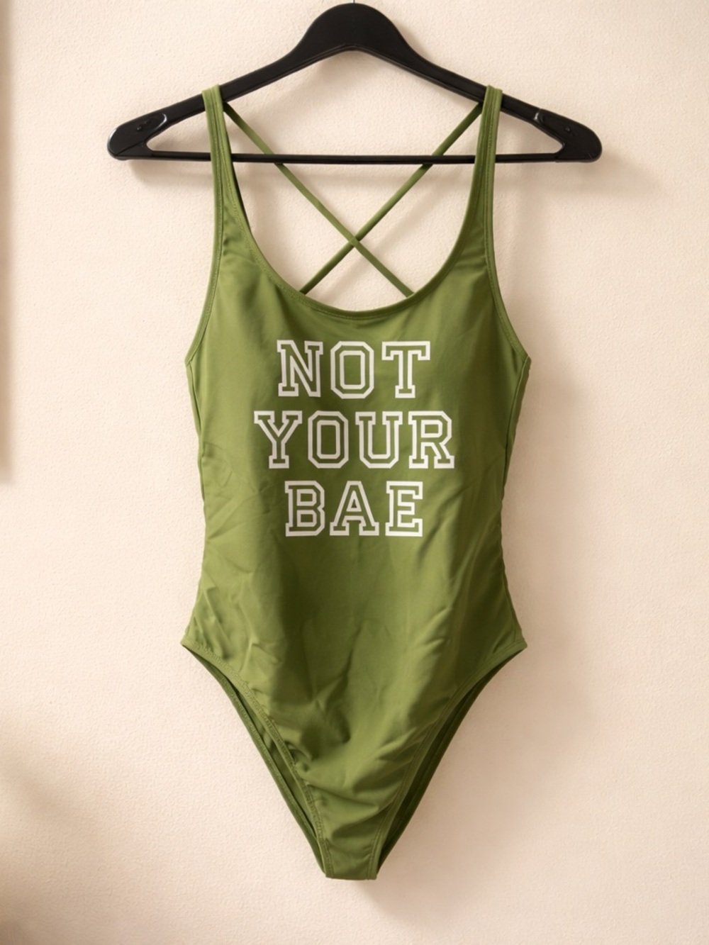 No Boundaries Olive Green "Not Your Bae" One-Piece Swimsuit